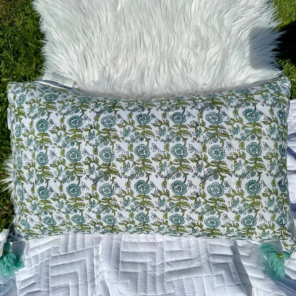 Shabby Chic Pillow 14x24 Floral Vines‎ Tassels Boho Cottagecore Granny Garden